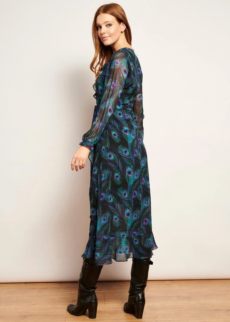 Smashed Lemon Peacock Stride 70's Maxi Dress Black Emerald