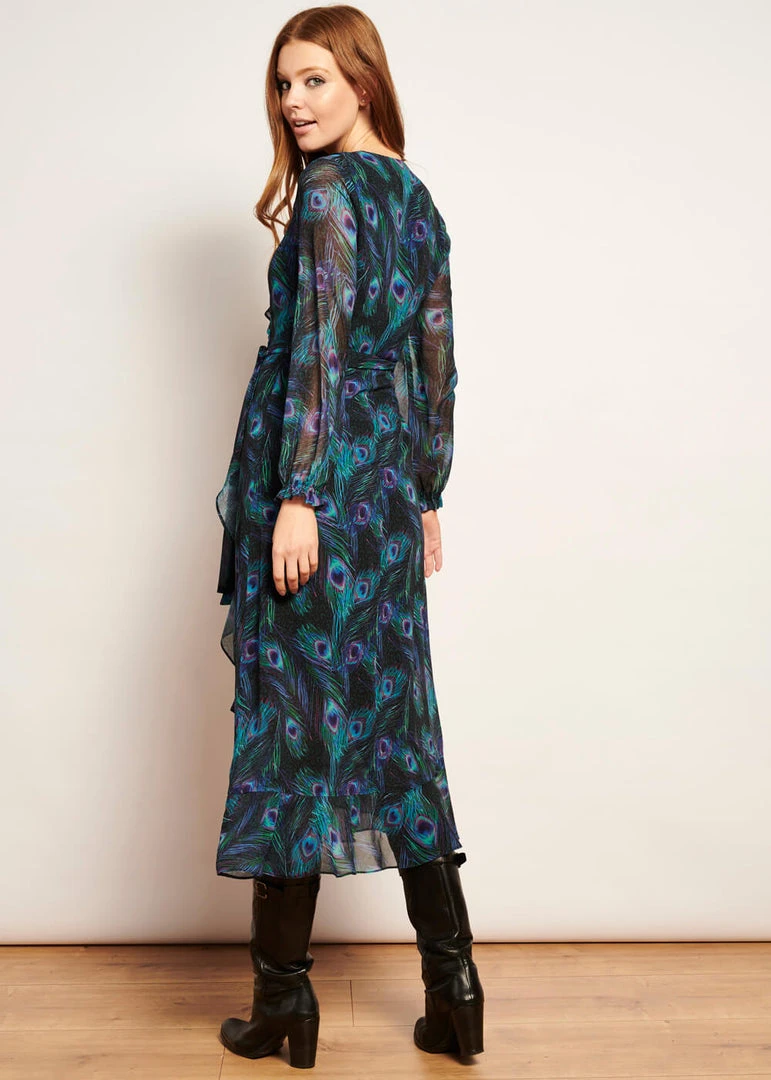 Smashed Lemon Peacock Stride 70's Maxi Dress Black Emerald