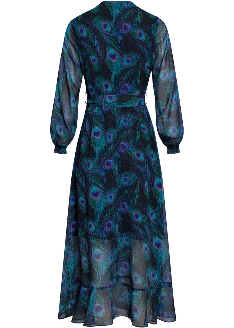 Smashed Lemon Peacock Stride 70's Maxi Dress Black Emerald