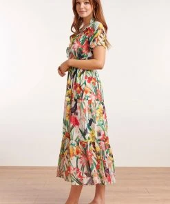 Smashed Lemon Tropical Flowers 70's Maxi Dress White New In