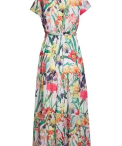 Smashed Lemon Tropical Flowers 70's Maxi Dress White New In