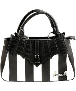 New In Sourpuss Locked Out Striped Bag Black White