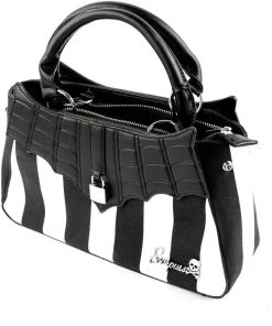 New In Sourpuss Locked Out Striped Bag Black White