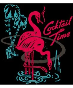 New In Steady Clothing Cocktail Time Flamingo Girly T-Shirt Black