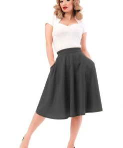 Steady Clothing High Waist Thrills 50's Swing Skirt Grey
