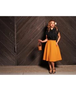 Steady Clothing High Waist Thrills 50's Swing Skirt Mustard New In