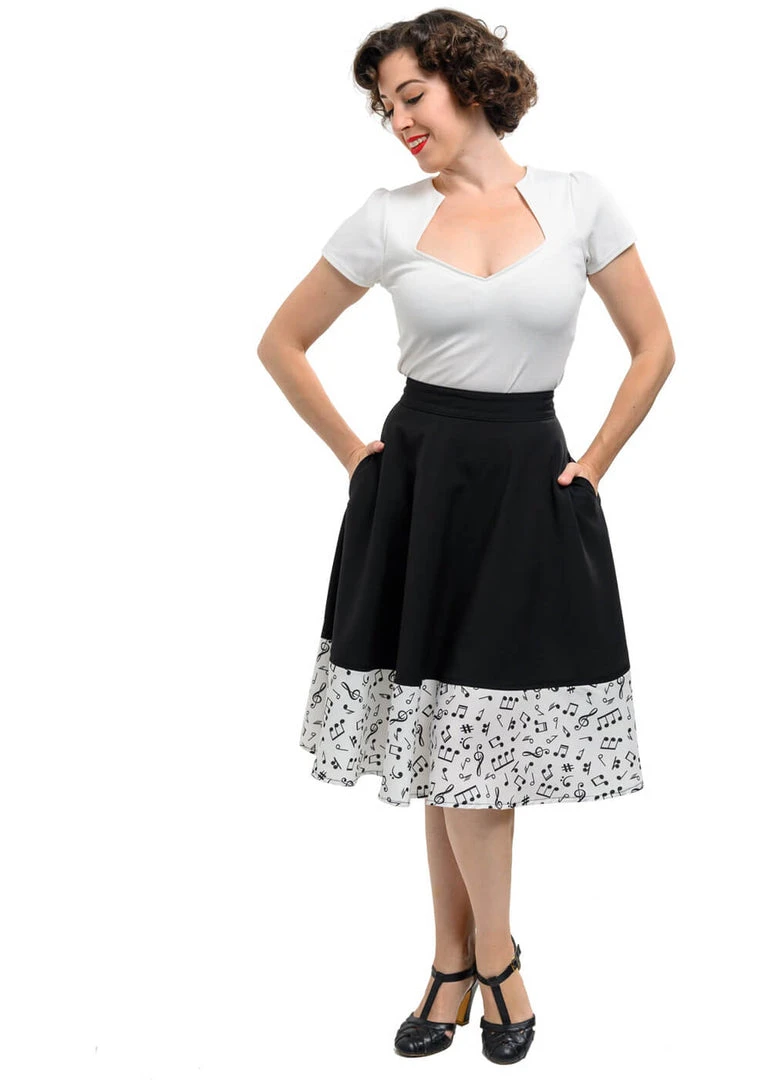 Steady Clothing Music Note Thrills 50's Swing Skirt Black White New In