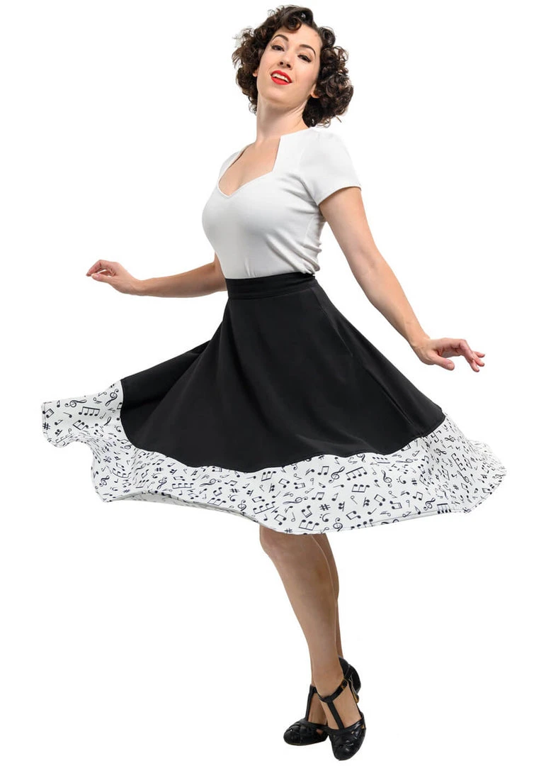 Steady Clothing Music Note Thrills 50's Swing Skirt Black White New In