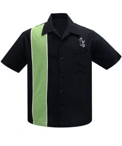 Steady Clothing Mens Palm Springs Cocktail Bowling Shirt Black Green