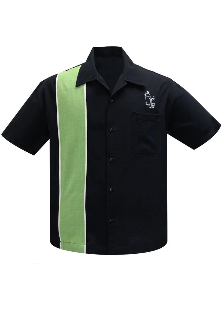 Steady Clothing Mens Palm Springs Cocktail Bowling Shirt Black Green