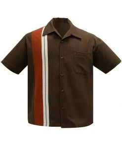 Steady Clothing Mens The Charles Bowling Shirt Brown Rust