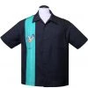 Steady Clothing Mens Martini Girl Single Panel Bowling Shirt Black Mint New In