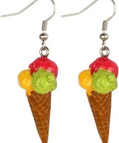 New In Succubus Ice Cream Waffle Cone Earrings Multi