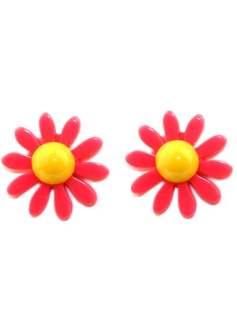 New In Succubus Jewels Groovy Flowers 60's Earrings Red