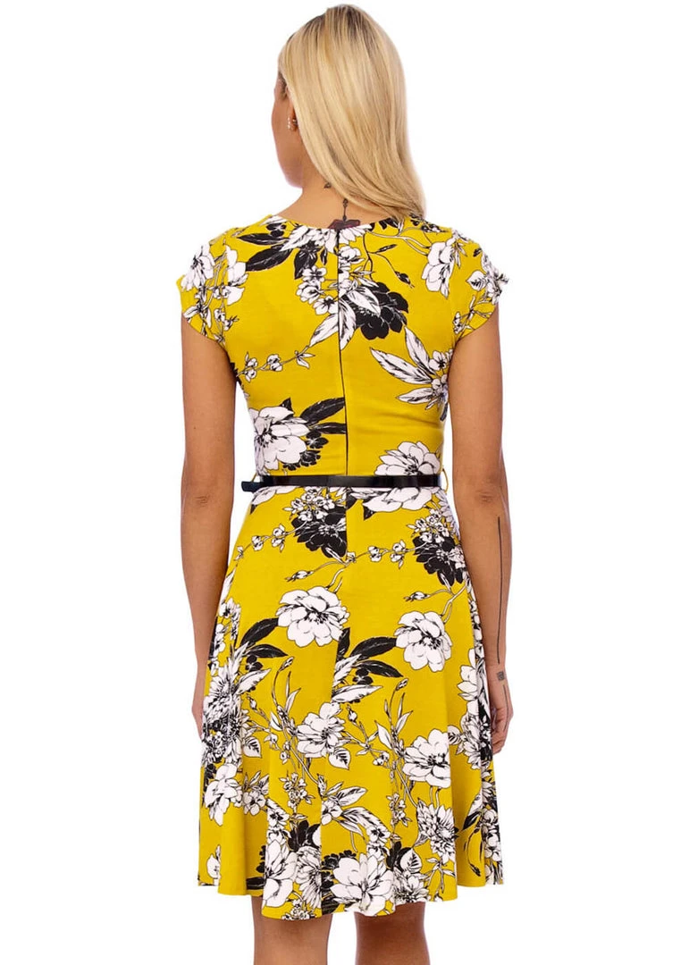 Succubus Serena Floral 50's Swing Dress Mustard