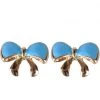Succubus Bow Glossy Earrings Light Blue