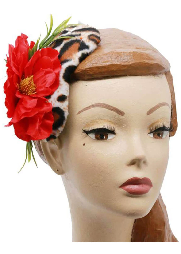 Succubus Fancy Leopard & Hibiscus Tiki Fascinator Multicolour New In