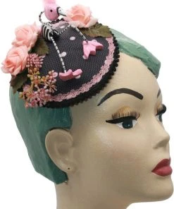 Succubus Fancy Fascinator With Flamingo Skeleton Black Pink