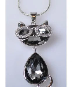 Succubus Smart Crystal Kitty Necklace Dark Silver New In