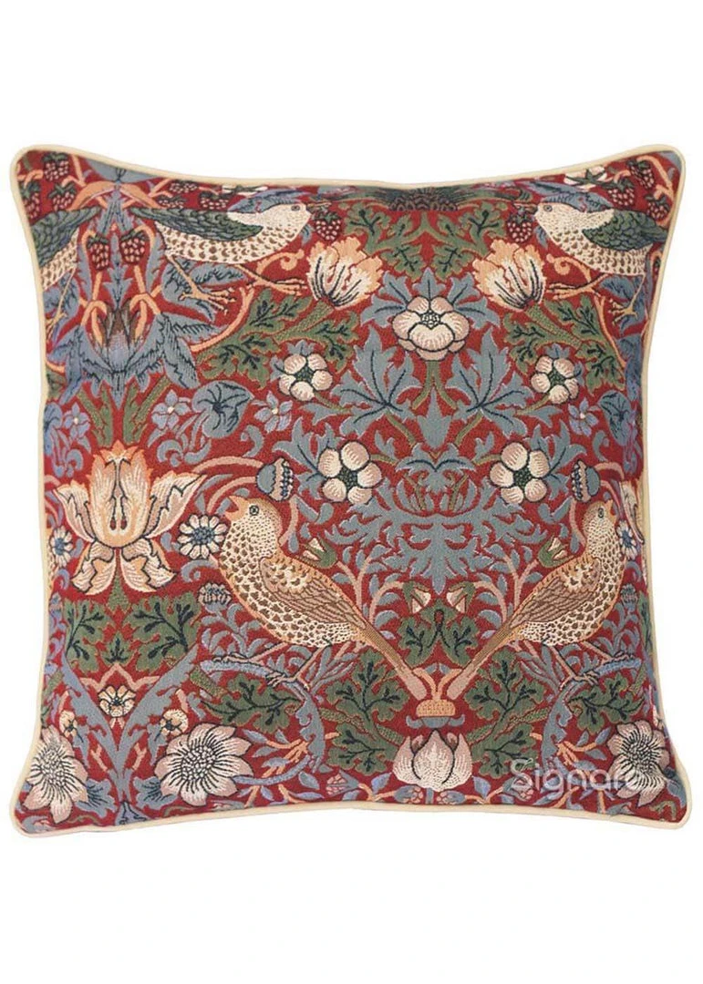 New In Tapestry Bags Morris Strawberry Thief Cushion Cover Red