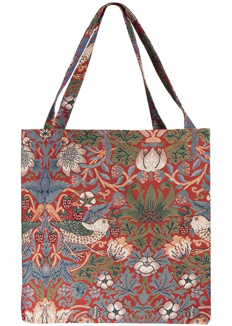 Tapestry Bags Morris Strawberry Thief Gusset Shopper Bag Red New In