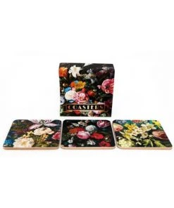 Temerity Jones Dutch Floral Set 6 Coasters Black