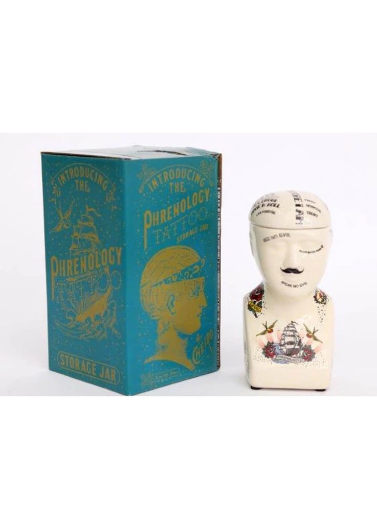 Temerity Jones Phrenology Tattoo Head Ceramic Jar Small New In