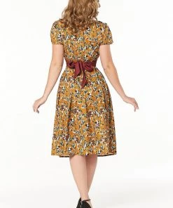 Sheen Timeless London Libby 40's Dress Caramel Brown New In