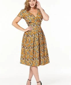 Sheen Timeless London Libby 40's Dress Caramel Brown New In