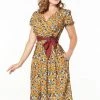 Sheen Timeless London Libby 40's Dress Caramel Brown New In
