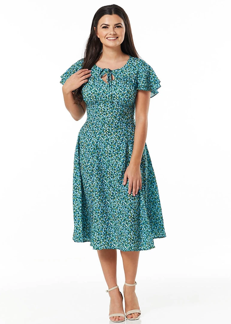 Sheen New In Timeless Vienna Floral 40's Swing Dress Green
