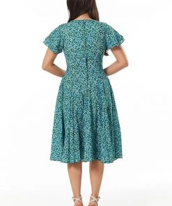 Sheen New In Timeless Vienna Floral 40's Swing Dress Green