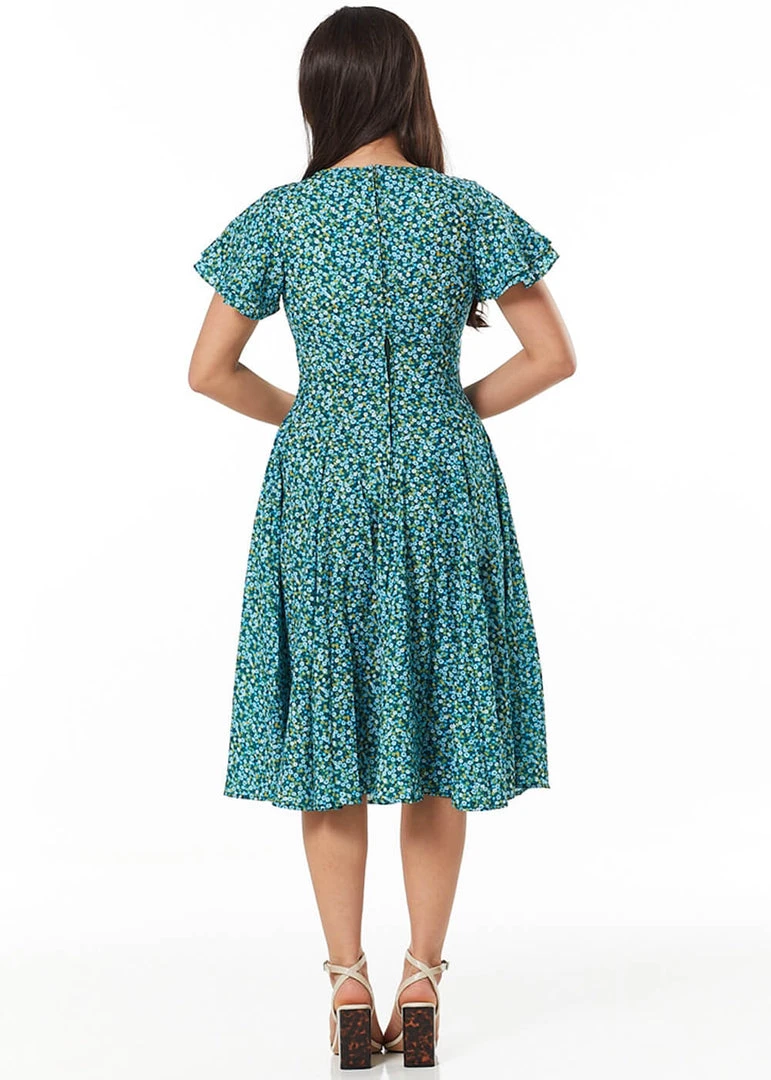 Sheen New In Timeless Vienna Floral 40's Swing Dress Green