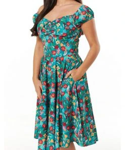 Sheen Timeless Preston Parrots 50's Swing Dress Green New In