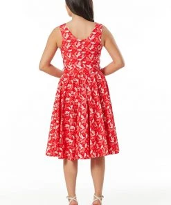 Sheen Timeless Rina Birds 50's Swing Dress Red New In