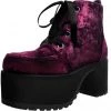 T.U.K Nosebleed Velvet Crush Platform Ankle Boots Burgundy