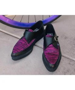 T.U.K Zebra Buckle Pointed Vegan Creepers Black Purple