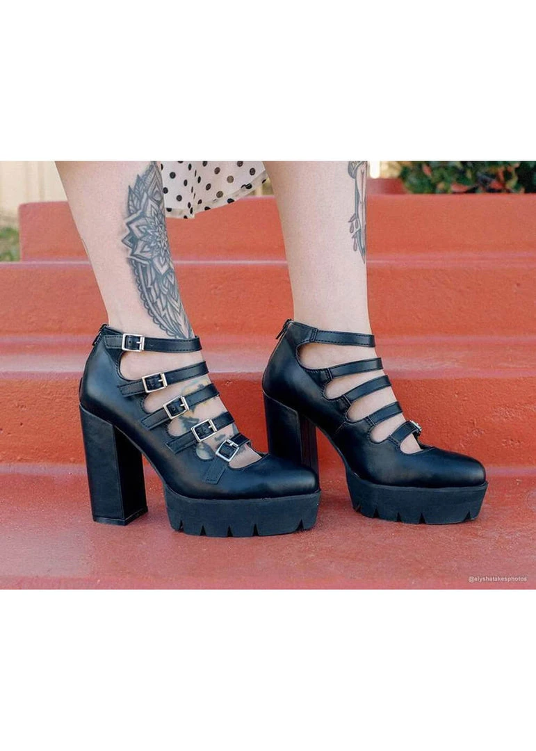 T.U.K Rockstar Platform Mary Jane Vegan Pumps Black