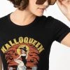 Unique Vintage Halloween Halloqueen Girly T-Shirt Black New In