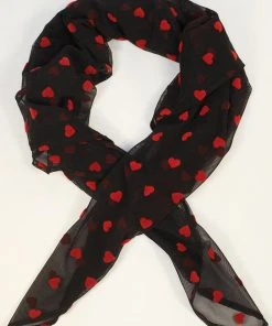 Unique Vintage Hearts Swiss Dot Scarf Black Red New In