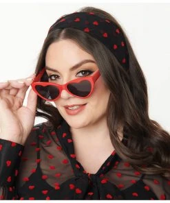 Unique Vintage Hearts Swiss Dot Scarf Black Red New In