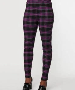 New In Unique Vintage Rizzo Plaid 60's Cigarette Trousers Black Purple