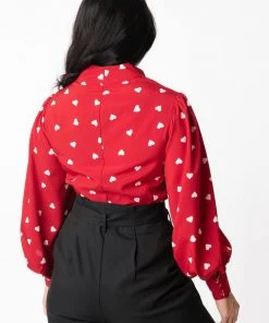New In Unique Vintage Gwen Heart 40's Blouse Red