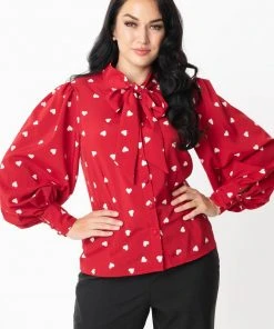 New In Unique Vintage Gwen Heart 40's Blouse Red