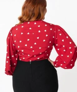 New In Unique Vintage Gwen Heart 40's Blouse Red