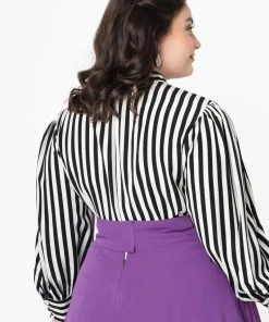 Unique Vintage Gwen Stripe 40's Blouse Black White New In