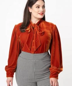 Unique Vintage Gwen Velvet 40's Blouse Burned Orange