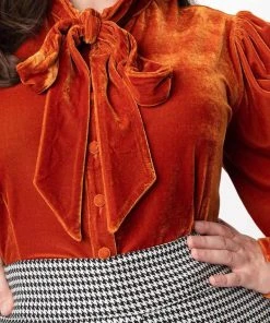 Unique Vintage Gwen Velvet 40's Blouse Burned Orange