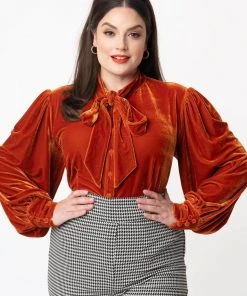 Unique Vintage Gwen Velvet 40's Blouse Burned Orange