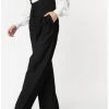 Unique Vintage Thelma Pinstripe 40's Trousers With Suspenders Black White